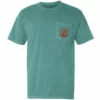 Poseidon Surf Shop Pocket Tee 1 Poseidon Surf Shop Pocket Tee -Poseidon Paddle & Surf Sales Poseidon mens shop tee pocket seafoam red front